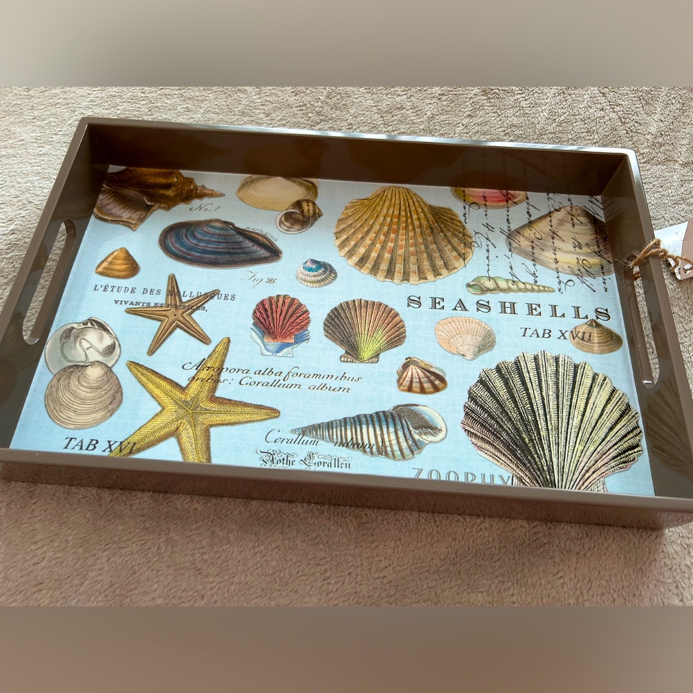 Seashell Decoupage Wood Vanity Tray